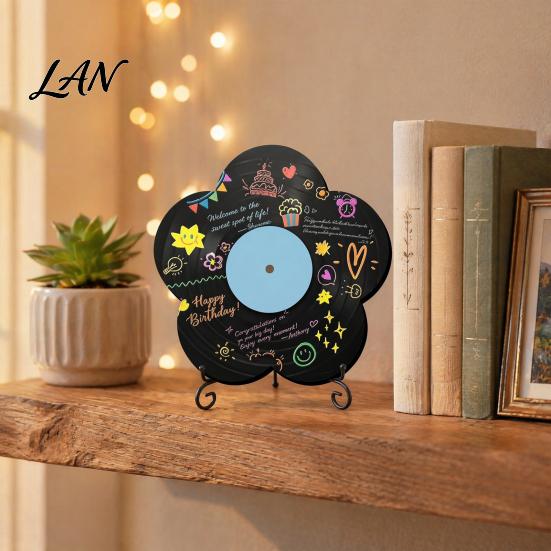 Customizable Record Art Flower Vinyl Ornament, DIY Custom Board, with Hand Painted Display Stand Design, Personalized Birthday Anniversary Message