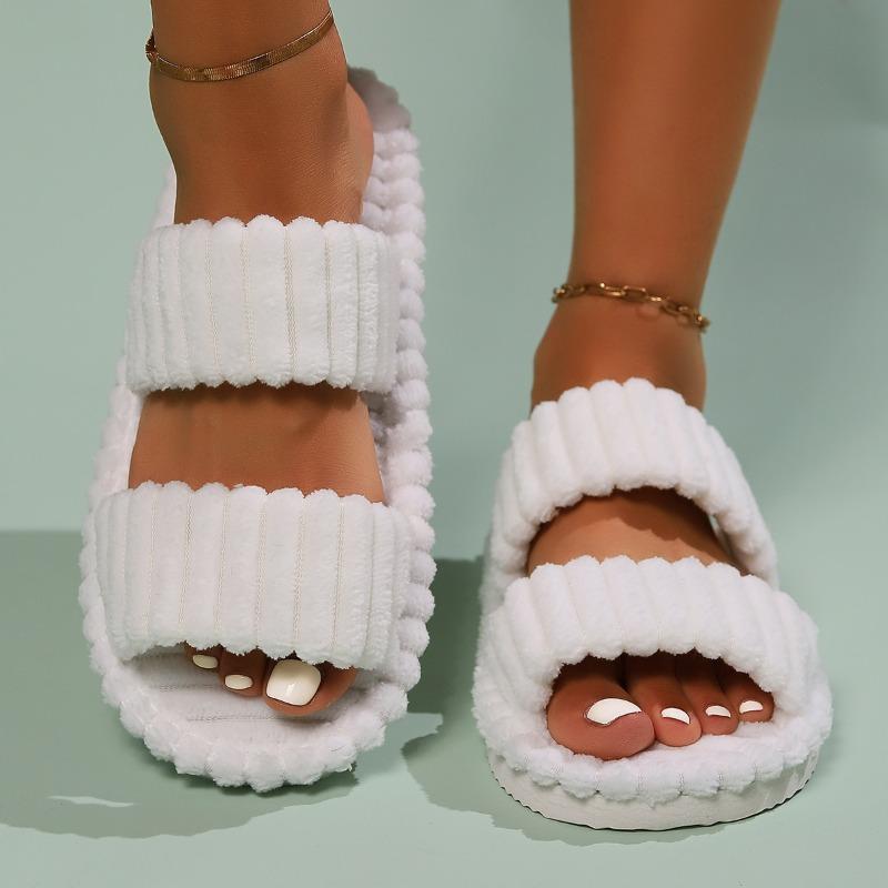 Women's Winter Warm Fuzzy Maternity Slippers, Open Toe Slip On House Shoes, Thick Sole Soft Plush Indoor Outdoor Slides