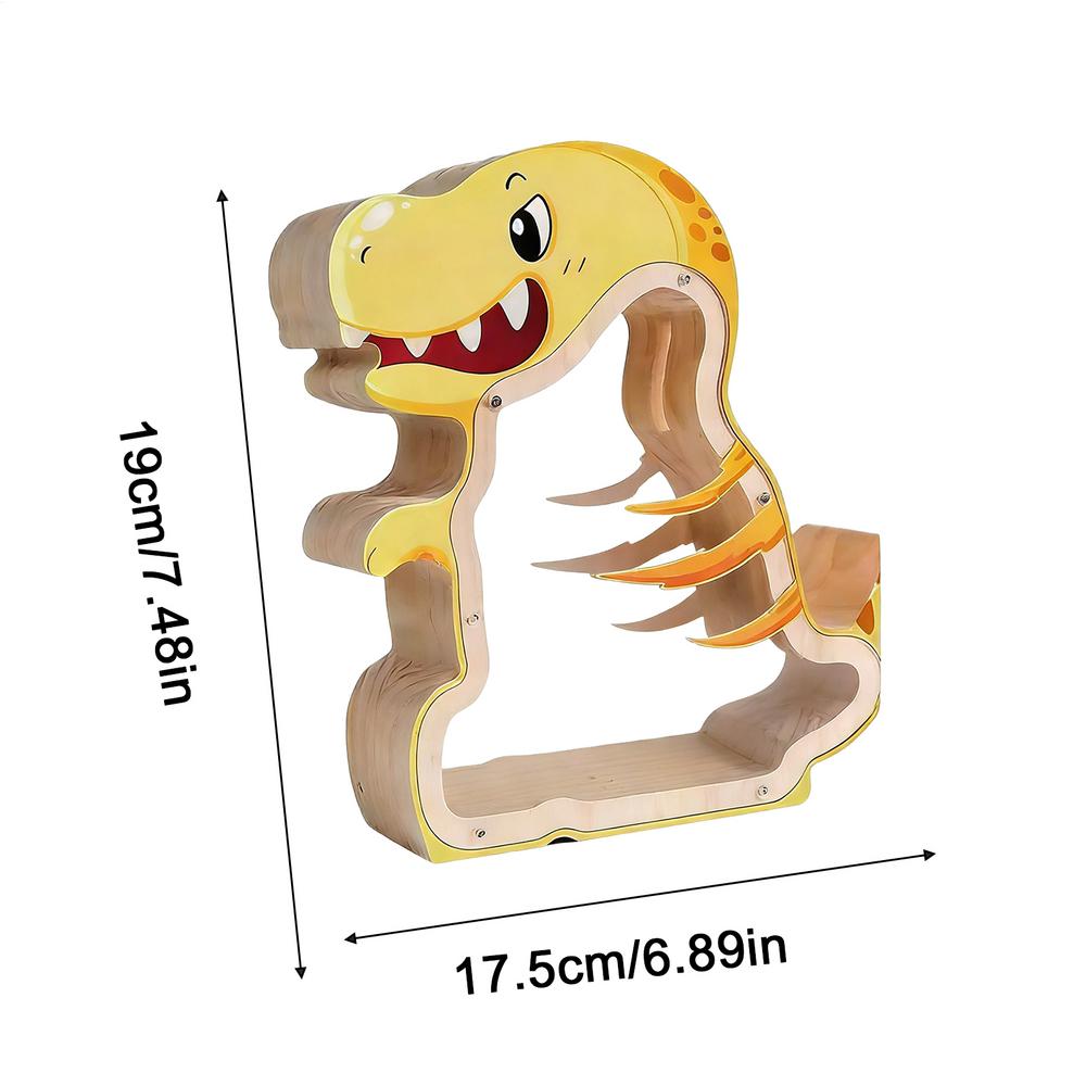 Kids Wooden Dinosaur Piggy Bank Coin Bank Wooden Dinosaur Safe Cash Box Transparent Design Coin Jar For Boys Girls