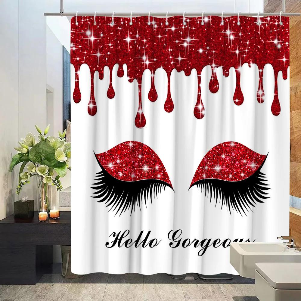 

Cosmetic Perfume and Floral Shower Curtain and Rug Bathroom Set Flowers Heels Lipstick Home Cloth Hanging Curtain Bathroom Decor 120x180cm-47x70in