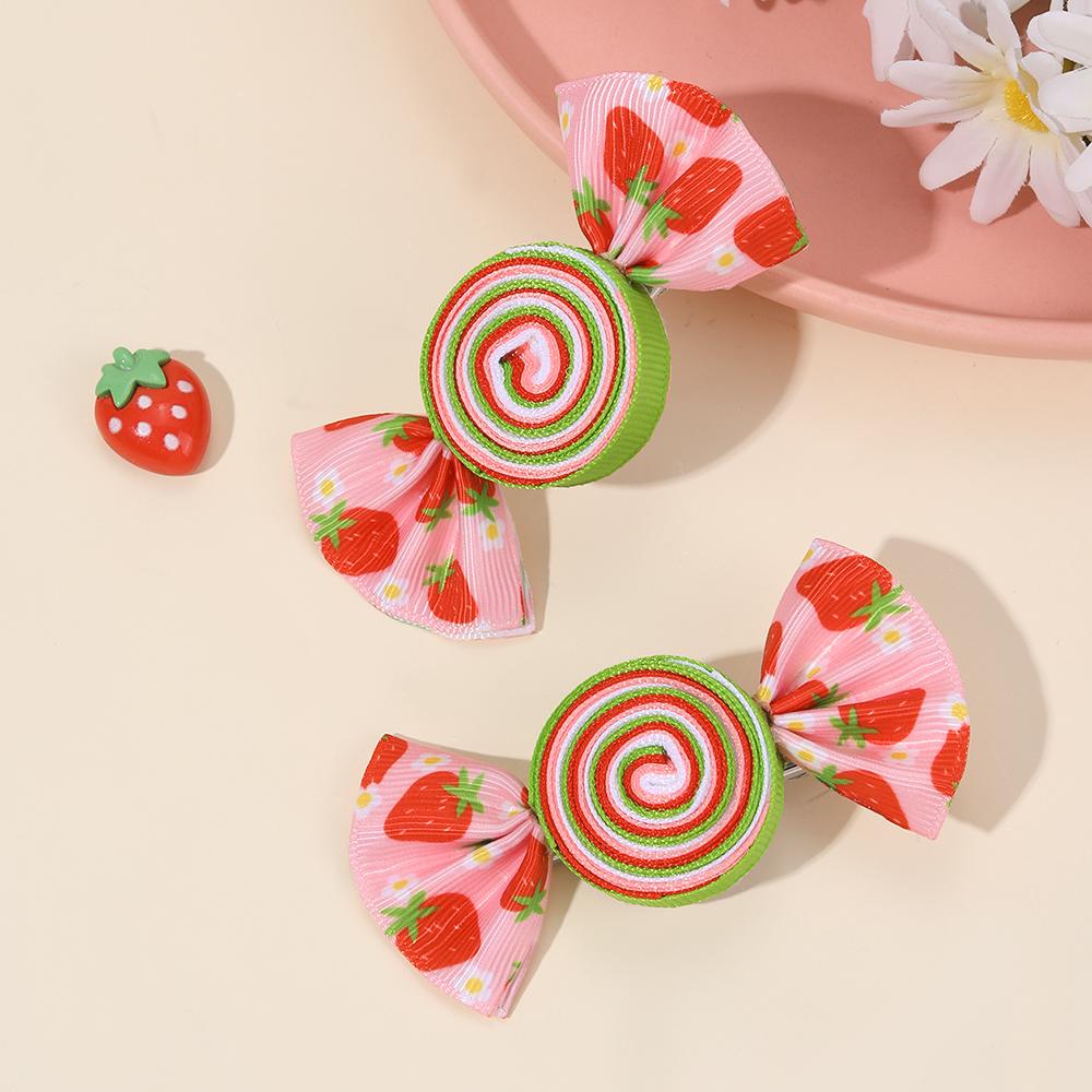 2Pcs Candy Bow Hair Clips Sweet Strawberry Heart Print Hairpins Rainbow Barrette For Girls Kids Children Headwear Accessories