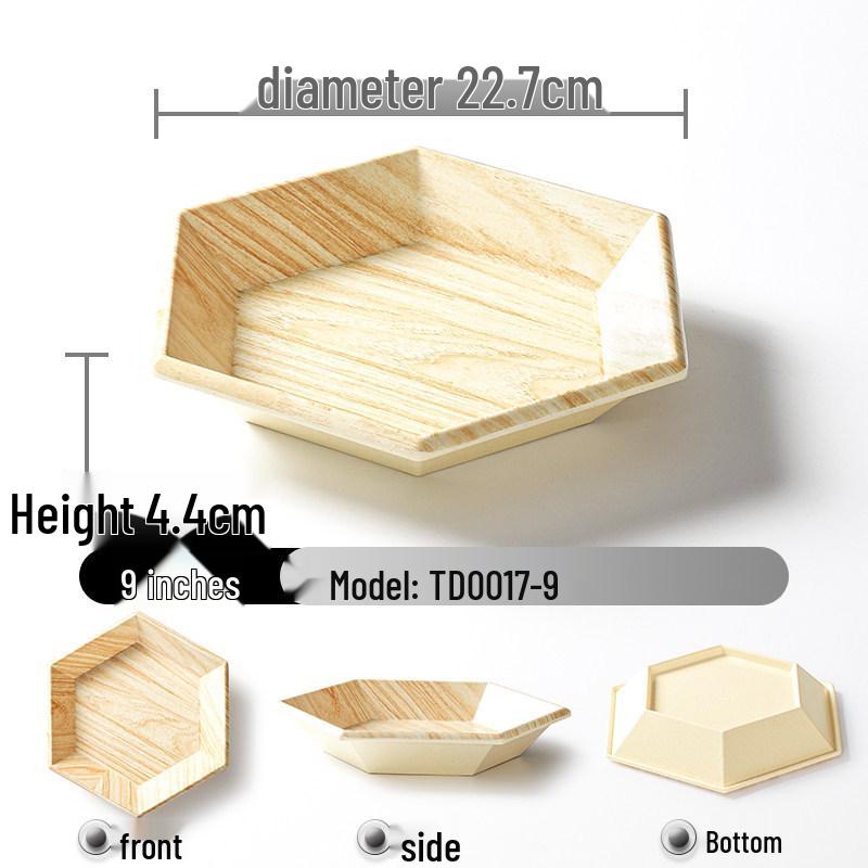 Xiangyuanmei Melamine Barbecue Hot Pot Side Plate - Imitation Porcelain Grill Pan with Wood Grain Design