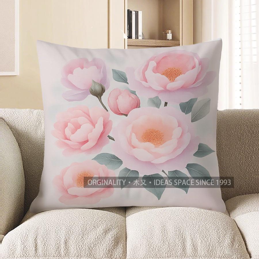Home Decor Pink Roses In Basket Decorative Pillow Cover Pattern Cushion Cover Suitable For Sofa Bedroom Car Pillow Cover