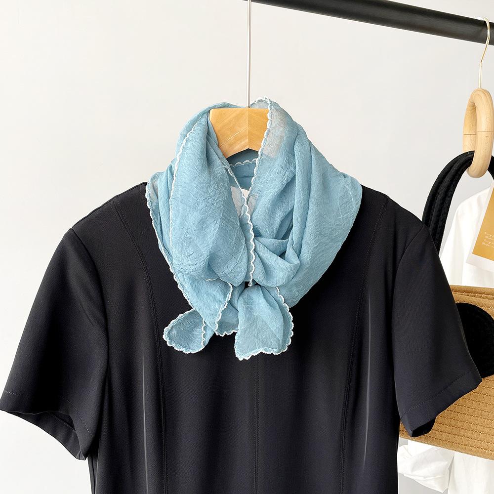 New Lace Cloud Patterned Scarf Simulation Silk Scarf Women'S Style Simple Style Solid Color Thin Small Long Scarf Scarf