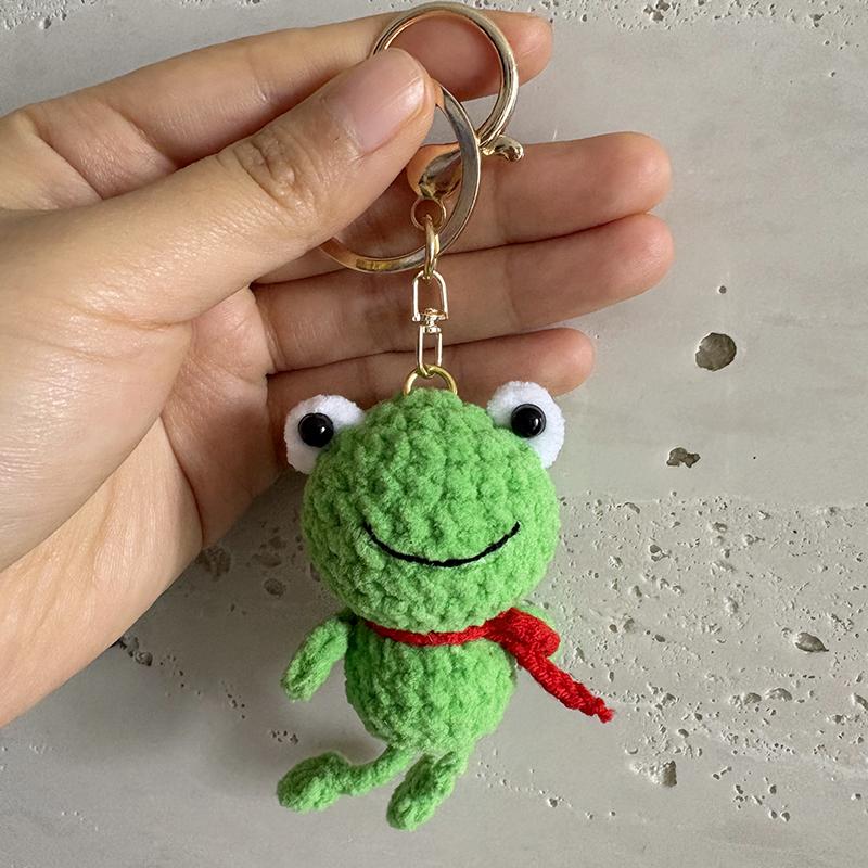 Handmade Crochet Frog Keychain Green Amigurumi Bag Charm Cute Animal Lovers Gift Kids Backpack Accessories, Eco-Friendly Keyring