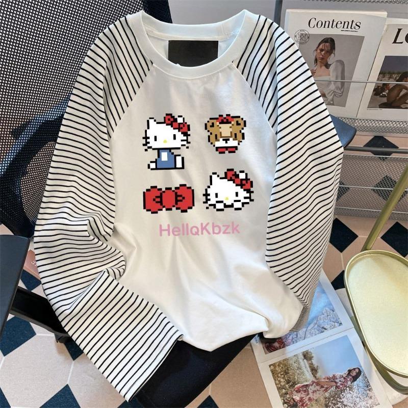 

Американская полосатая футболка с длинным рукавом и вставками для женщин Новый дизайн Универсальный свободный топ M