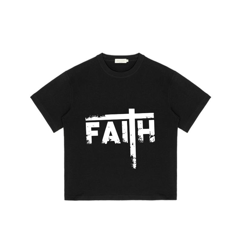 Faith Cross Graphic T Shirt Black Faith Text with Christian Cross Design Casual Wear for Men and Women Streetwear Fashion Church Outfit