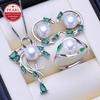 LSOOYH Freshwater Pearl Fashion Green Crystal Leaf Pendant Necklaces Earrings Ring For Women Jewelry Sets
