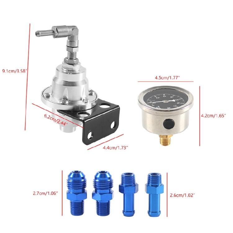 Aluminum Universal Adjustable Fuel Pressure Regulator Gauge Fitting Kit for Car