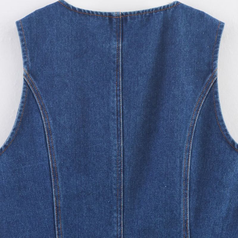 Kaslead New Women Clothes Western Style Fashion Simple and Versatile Two Colors Denim Vest Vest