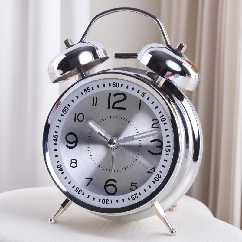 4 Inch Metal Twin Bell Alarm Clocks Loud Volume Alarm for Students Wake Up Clock with On Off Timer Home Bedroom Desktop Clock