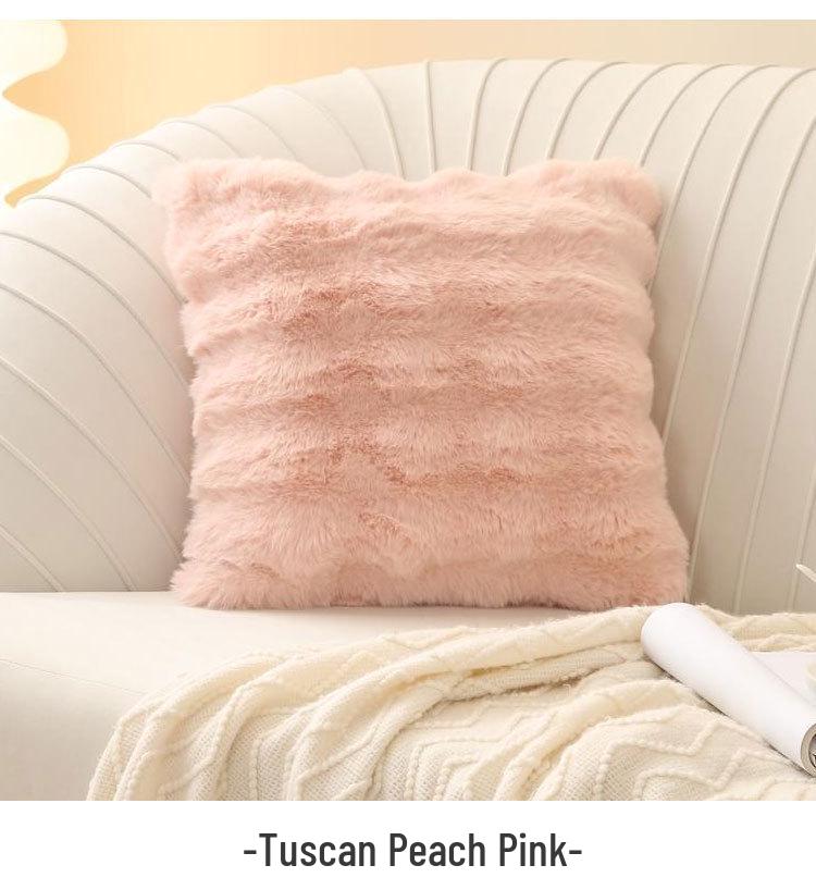 Luxusní béžový plyšový zádový polštář z umělé králičí kožešiny pro pohovku a ložnici