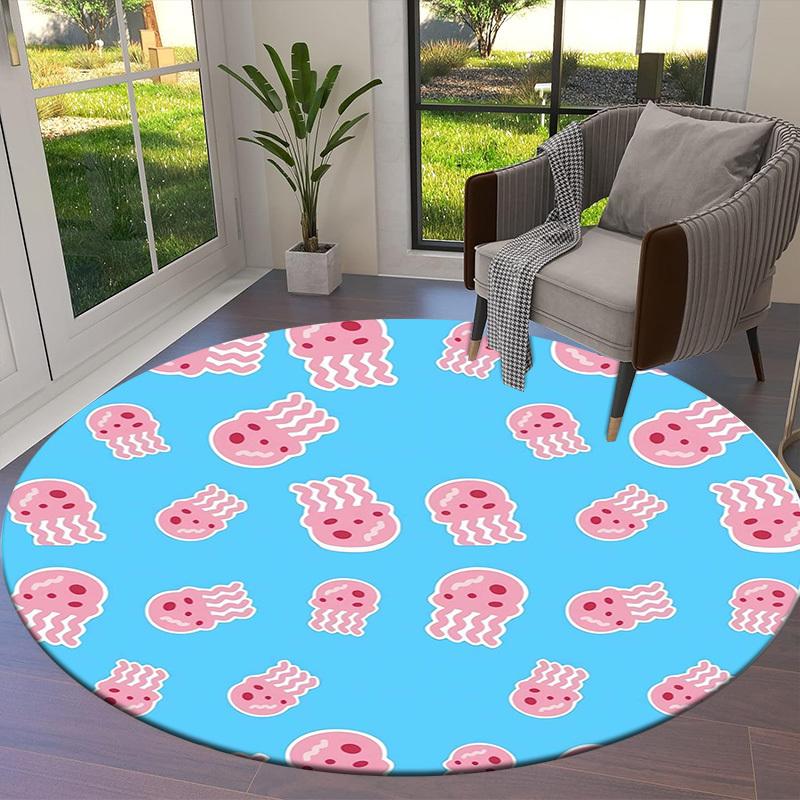 1pc Jellyfish Pattern Blue Pink Round carpet, Made of Polyester,Perfect for Decorating Office Chairs, Living Rooms,Vibrant Decorative Rug