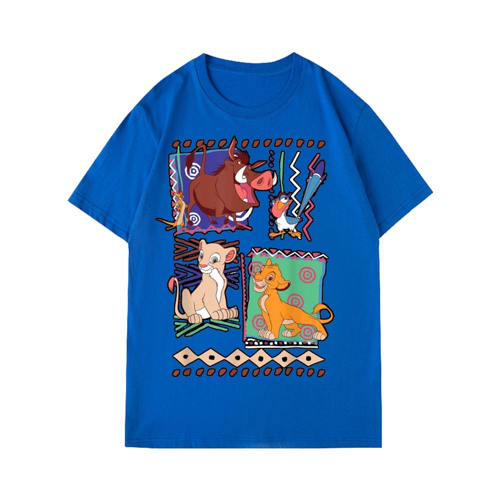 Disney Charming Lion King Mosaic T Shirt Unisex Couples Clothing Summer Cotton Short-Sleeved Parent-Child T-shirt Men Clothing