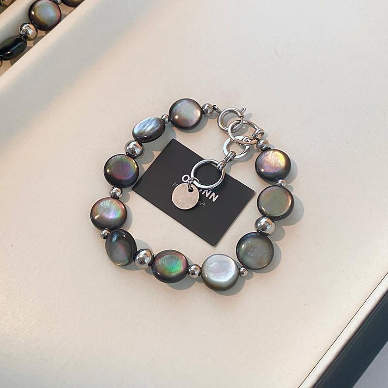 Premium Natural Black Lip Mother of Pearl Beaded Necklace Women Iridescent Abalone Shell Clavicle Chain Personality Sweater Neck Jewelry Gift
