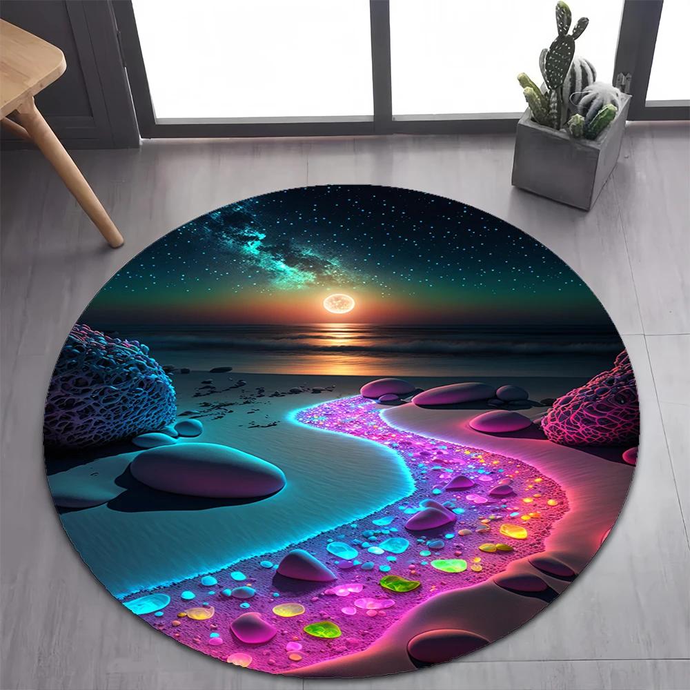 Colorful Pebble Rainbow Road Beach Stone 26 Style New Round Carpet Rug for Bedroom Living Room Decoration,pet Decor Floor Mat