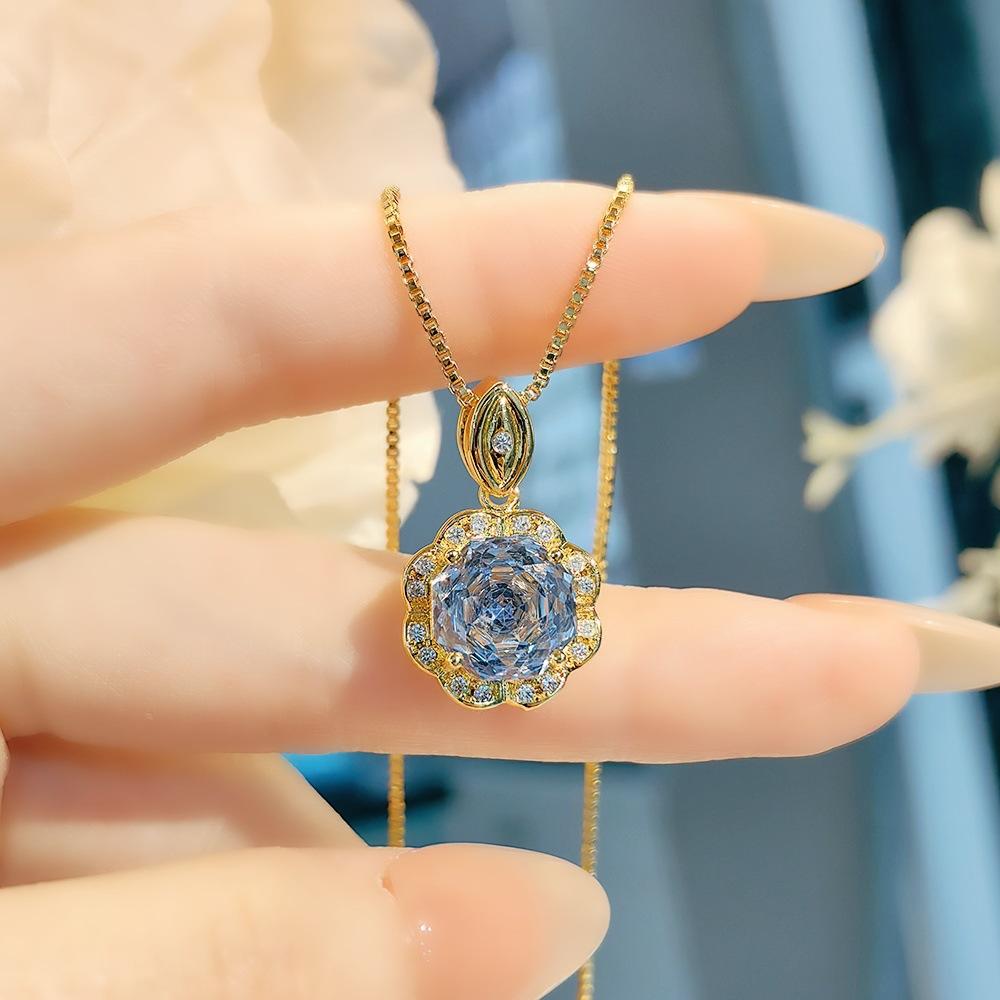 Exquisite Colorful Octagon Millennium Rose Cut Paraiba Ring Set Light Luxury High Carbon Diamond Redstone Stud Earrings Pendant