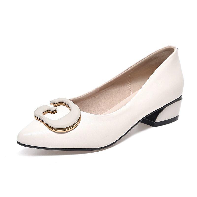 Fashion Women's Fashion Thin Heel Shoes Autumn New Shallow Mouth Pointed Head Metal Buckle Slip-on Wear-resistant High Heels