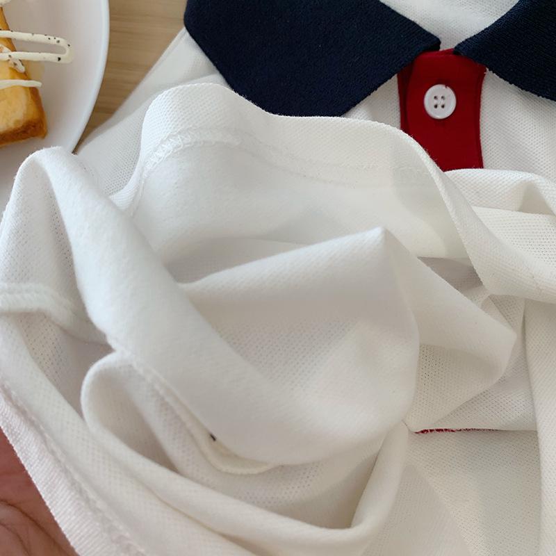Boys' Cartoon White Polo Shirt - Short-Sleeved Summer Top with Lapel for a Handsome Look, Perfect for Graduation Photos