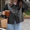Women's European Style Brown PU Leather Jacket - Retro Petite Spring/Autumn 2025