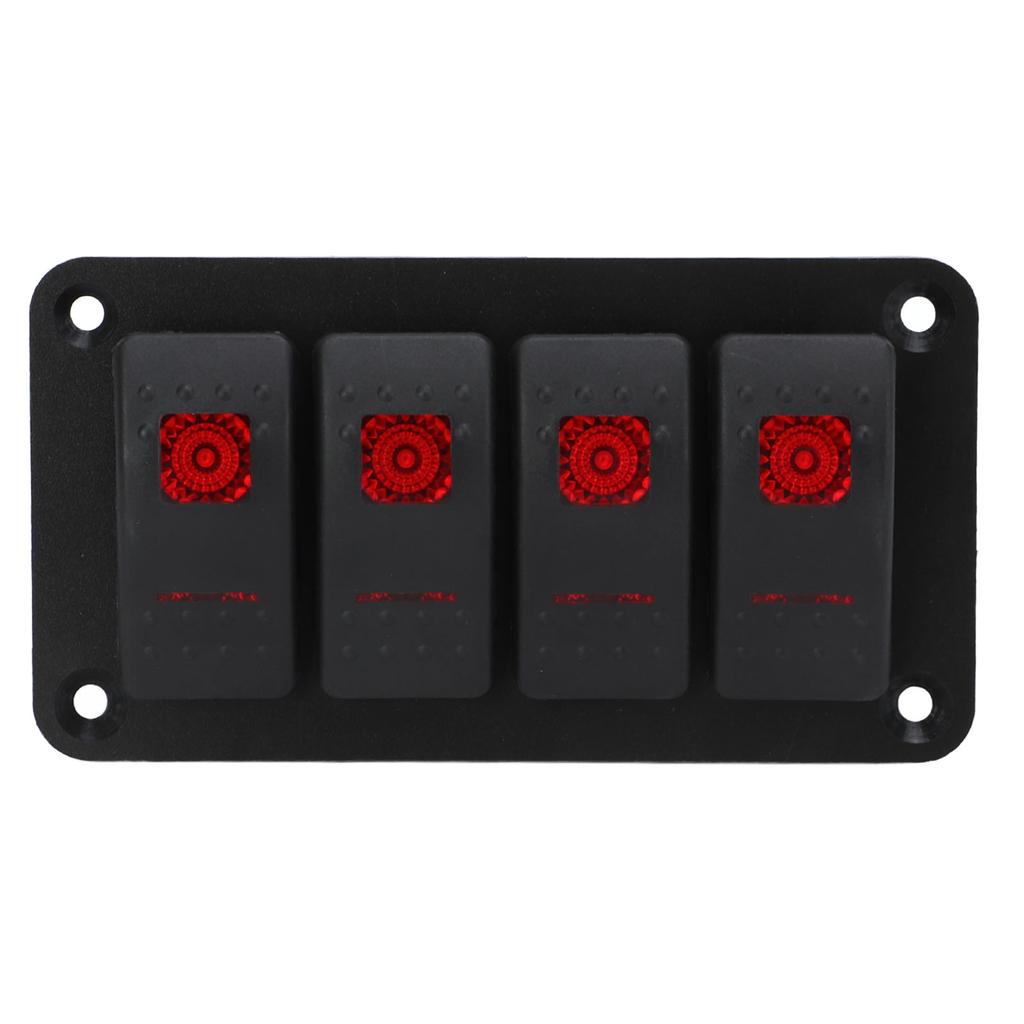 Rocker Switch Panel 4 Gang Red Prewired Rocker Switch with 2PCS Sticker for Automobile Ship 12V 20A 24V 10A