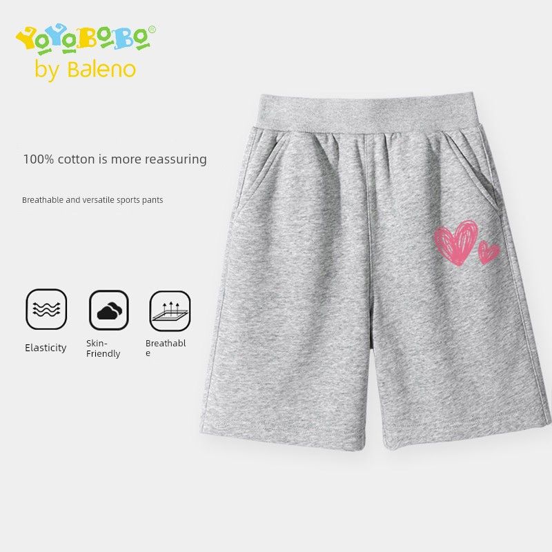 Baleno Kids Ybb Series Girls  Summer Shorts Children s Thin Casual Five-Point Pants Big Kids  Pure Cotton Pants Gray/Yb Powder Be Careful K 140