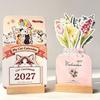 Calendrier de bureau Chat Mignon 2027 Base en Bois 12 Cartes Artistiques Peintes Planificateur Quotidien Mensuel Décoration Pour Bureau Maison École