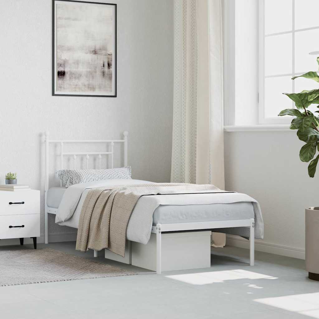 vidaXL Metal Bed Without Mattress with Headboard White 75x190 Cm
