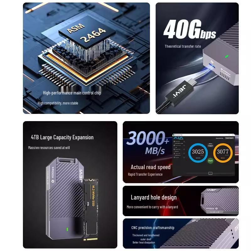 JEYI JiaYi USB4 NVMe M.2 SSD Enclosure, 40G Thunderbolt 3 Compatible