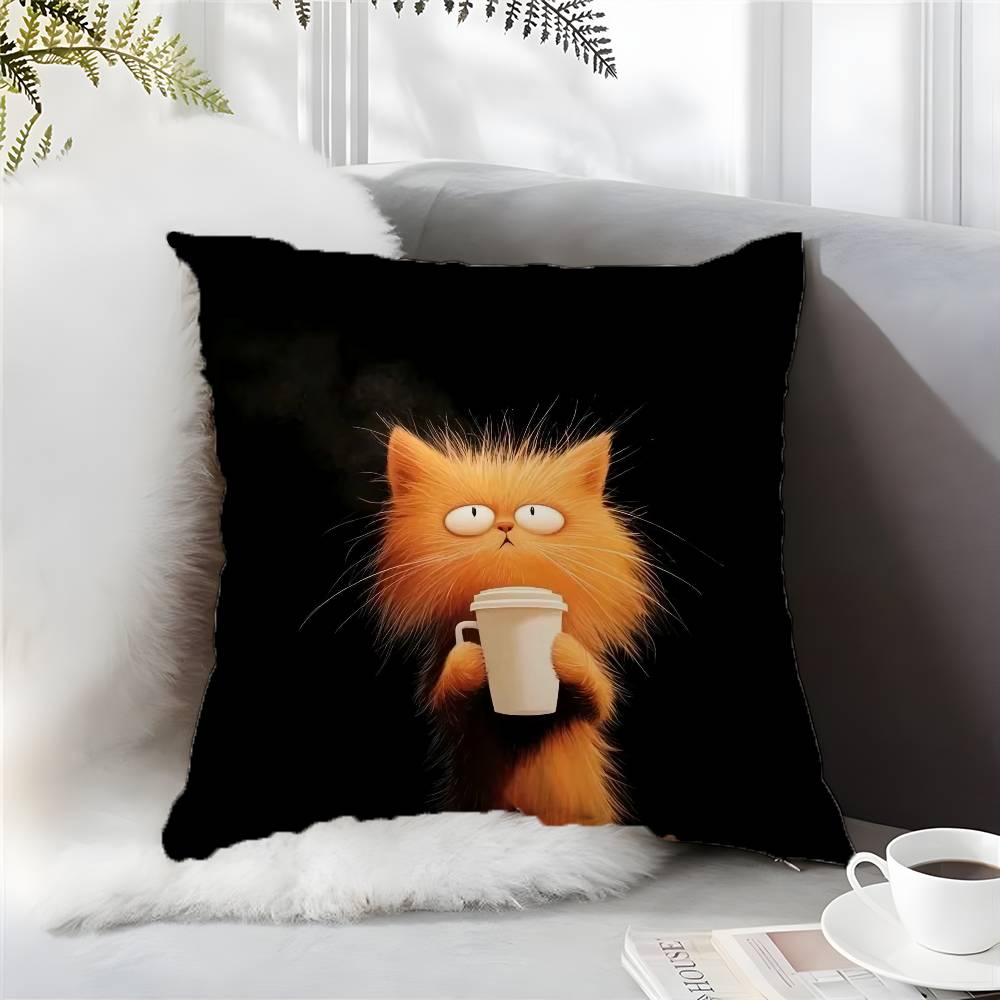 Einfaches Cartoon Fellige Katze Muster Kissenbezug Komfort Sofa Bett Seidig Elegant Unsichtbarer Reißverschluss Kundenspezifisch Dekorativ b