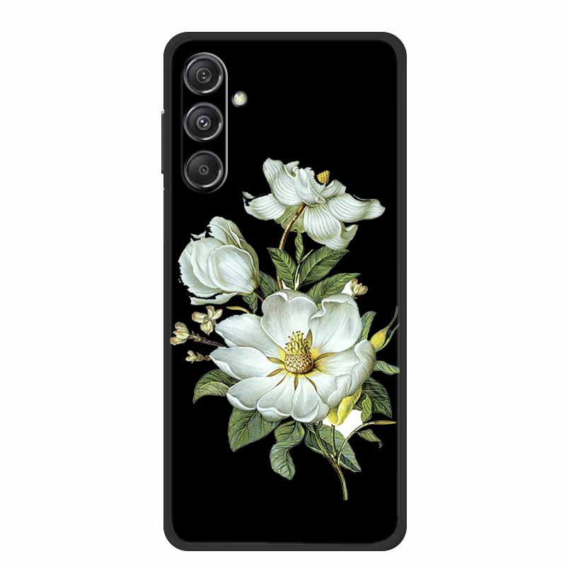 For Samsung Galaxy M36 A17 5G Case Flower Black Silicone Soft Back Cover For Samsung Galaxy S25 FE Plus Phone Case Coque Cartoon