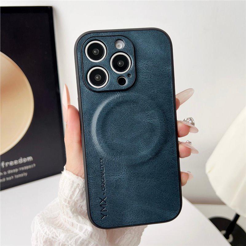 

New Magnetic Crazy Horse Pattern Leather Case for Apple iPhone 14/15/16/17 - Full Coverage Unisex Protective Cover iPhone 17 королевский синий