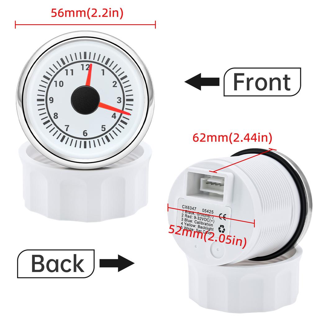 52mm 2'' Digital Clock Gauge 12-Hour Format 7 Colors Backlight Hour Meter 12V 24V Waterproof Universal For Car Truck Boat Yacht