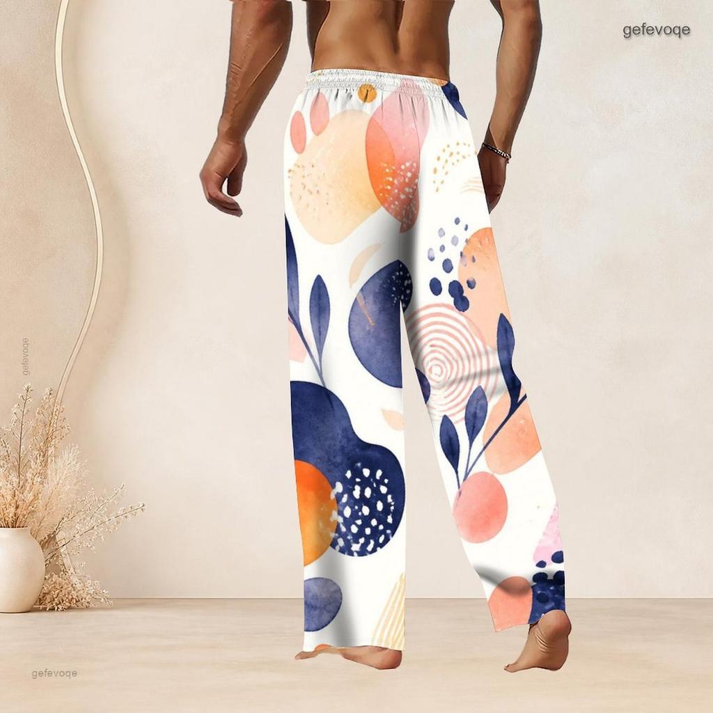 Men S Plus Size Printed Drawstring Waist Straight Leg Full Length Beach Pants With Pockets