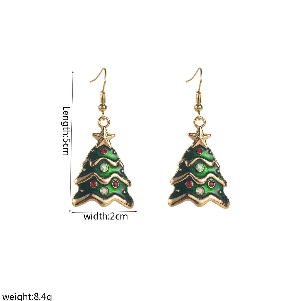 Christmas Series Alloy Oil Drop Inlaid Diamond Reindeer Bell Santa Claus Christmas Tree Earrings Versatile Earrings Ear Jewelry