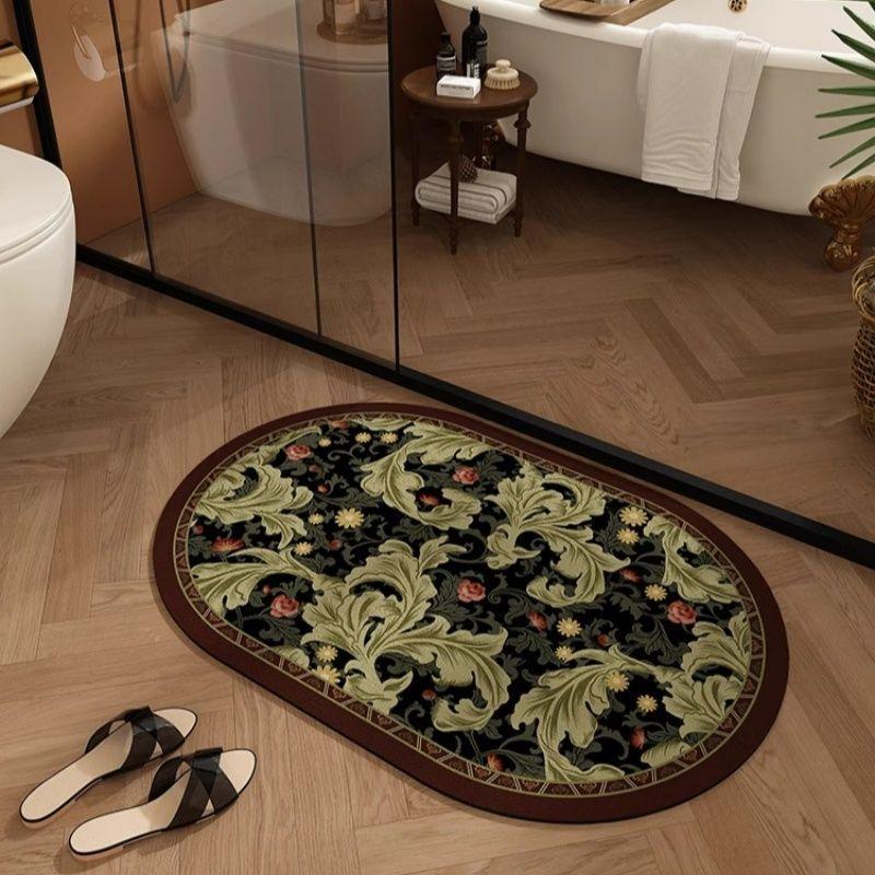Bathroom Absorbent Floor Mat, Diatomaceous Earth Quick Drying Retro Bathroom Anti Slip Foot Mat, Toilet Dirt Resistant