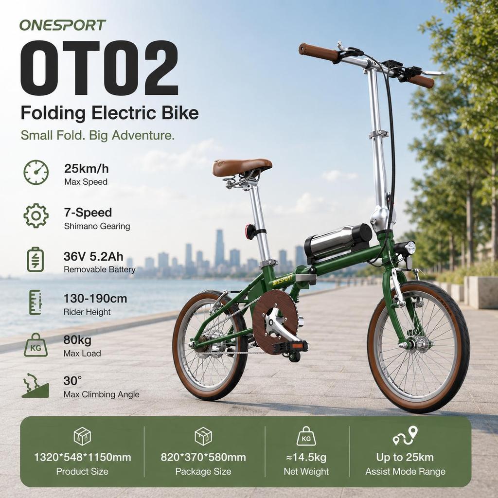 ONESPORT OT02 Pro 250W36V5.2Ah Baterie Autonomie 25km Senzor de Cuplu Apărători de Noroi și Afișaj LCD
