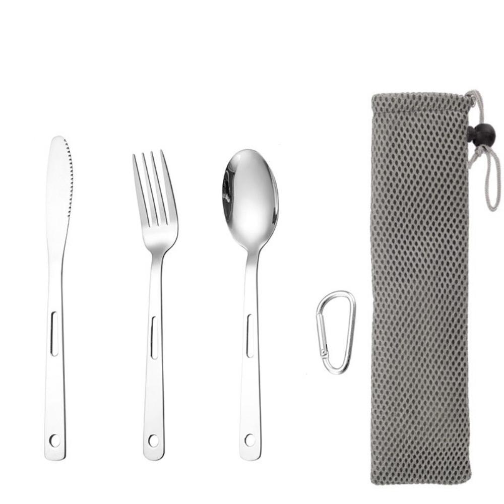 Black/Silver Camping Cutlery Set Stainless Steel Spoon Fork Set Flatware Set  Outdoor
