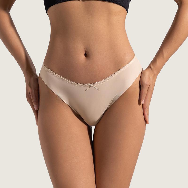 Women's Low-rise Sexy Ice Silk Seamless Panties with Lace Trim All-cotton Breathable Crotch Plus Size Bare-feel Briefs