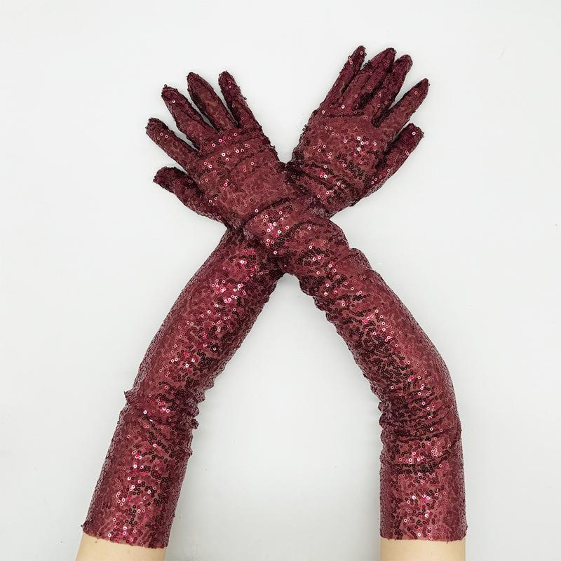 Long Glitter Elastic Fingerless Gloves Sparkly Sequin Performance Party Holiday Stage Costume Accessory Gloves