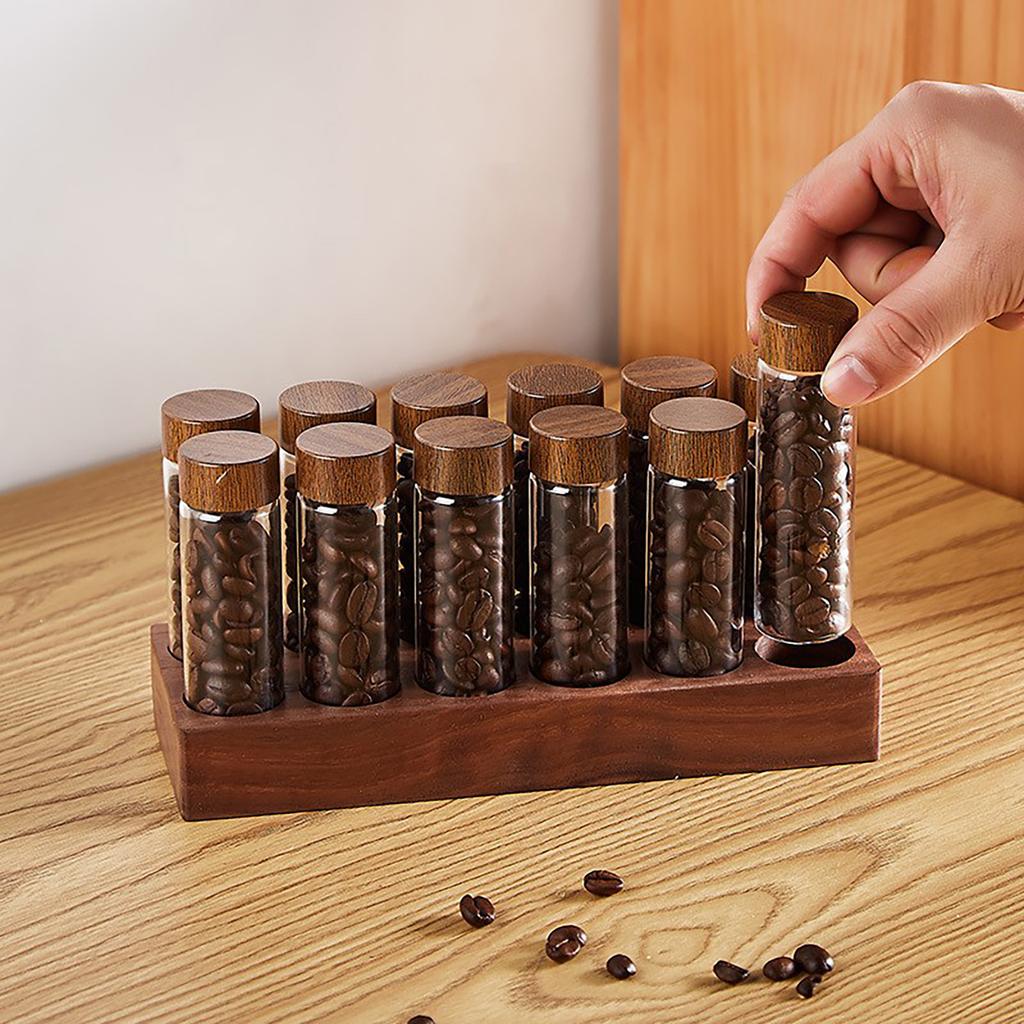2026 Coffee Bean Sub-packaging Bottle, Sealed Glass Storage Jar with Wooden Lid, Storage Ornament Display Rack