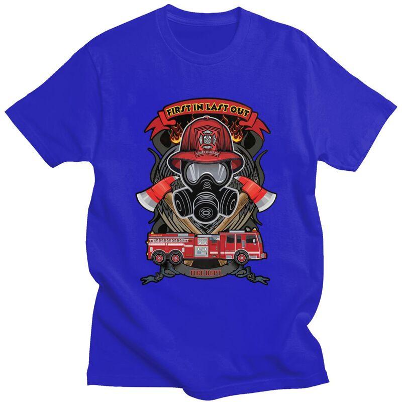 Custom Trendy Vintage Fire Rescue Fireman Skull Firefighter T Shirt Men 100 Cotton Tshirt Casual Tees Fashion Tshirt