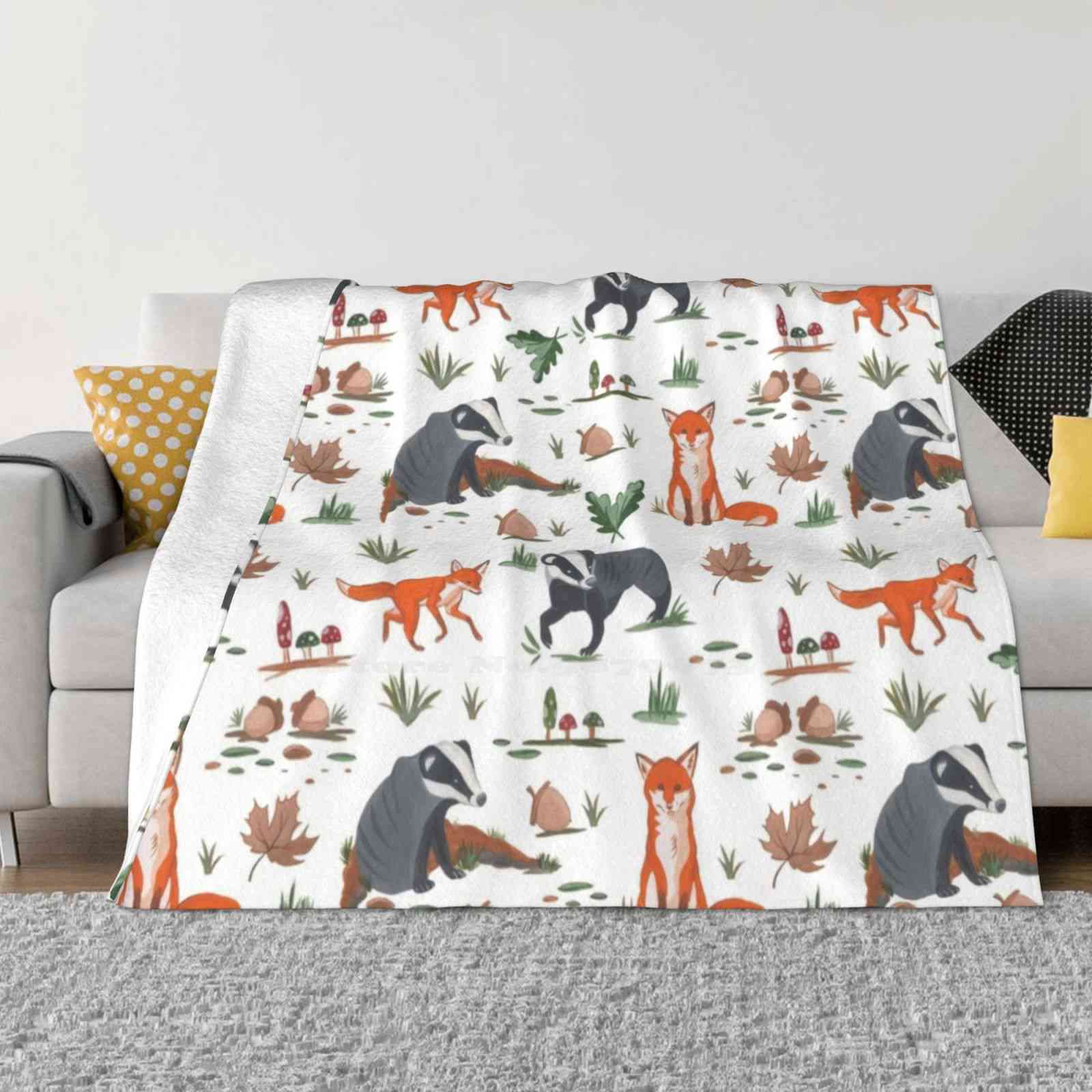 Узор «Лиса и барсук» для дома, дивана, кровати, кемпинга, автомобиля, самолета, путешествий, портативное одеяло, осень, лиса, барсук, дикая природа, британская природа 30x40in