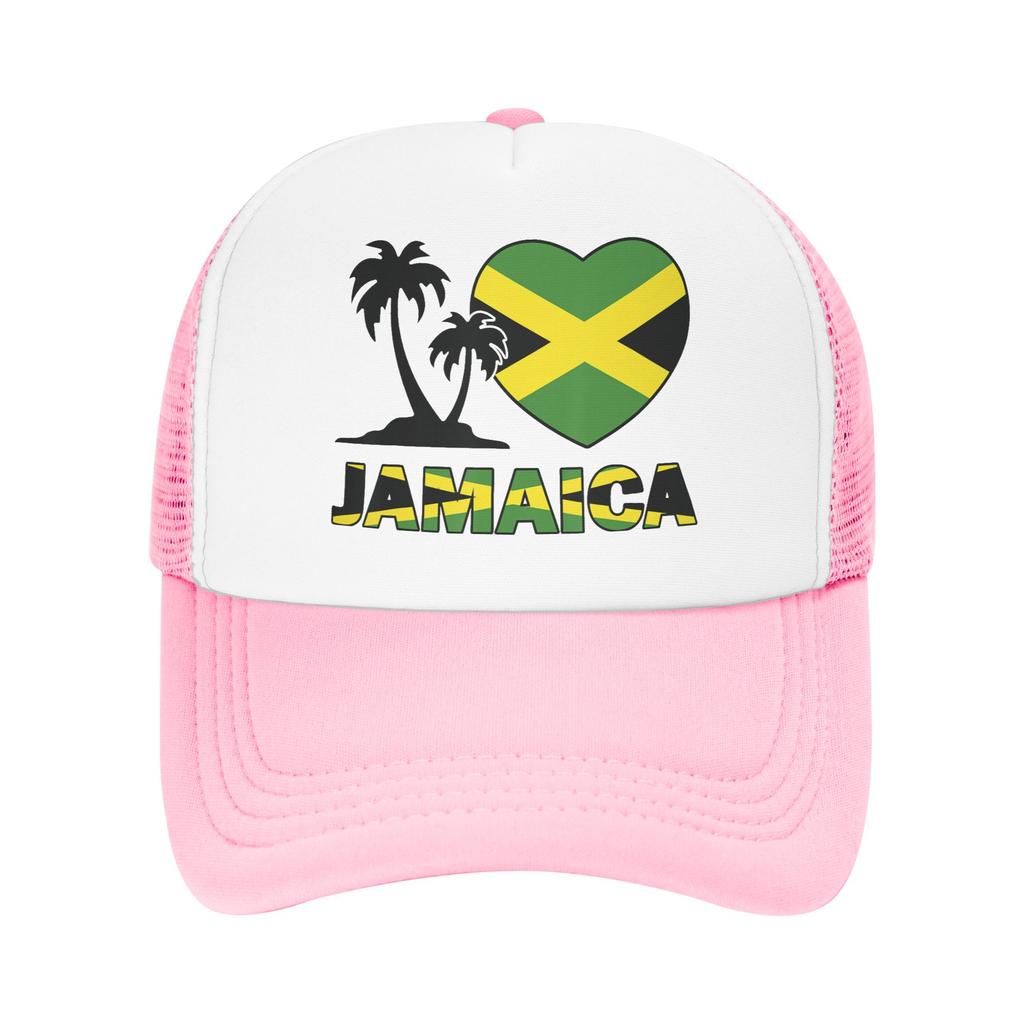 Jamaica I Love Jamaican Flag Mesh Baseball Cap Unisex Sport Sun Hat  Hats Adjustable Sun Hats Summer Trucker Hats