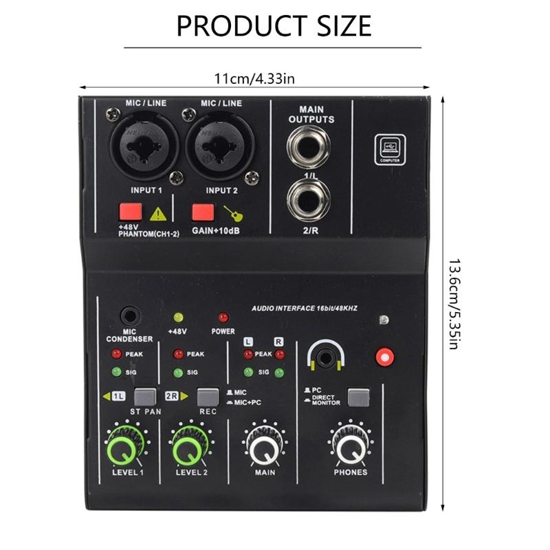 Compactly 2Channel Bluetooth-compatible Audios Mixer With 48V Phantoms Power For Studio Recording And Live Performances