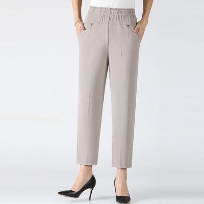 Women's Middle-aged Elderly Breathable Elastic Pants Spring Summer Elastic Waist Mother Trousers Large Size Solid Casual Straight Pants