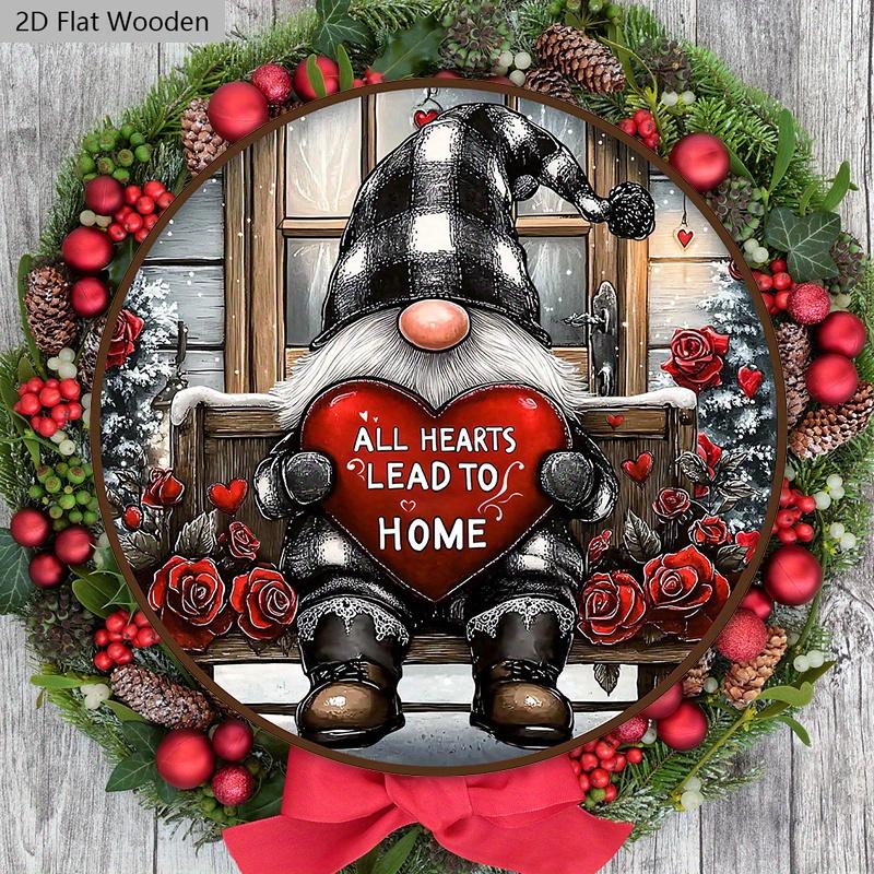 Rustic Christmas Wooden Sign with Adorable Gnome Pattern - Romantic Artwork for Front Door, Wall Hanging Decor - Ideal Christmas Decoration