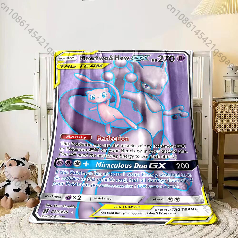 Multiple Sizes Pokémon Mewtwo Card Print Blanket Adult Children Warm Blankets Home Travel Car Soft Comfortable Blanket for Gifts