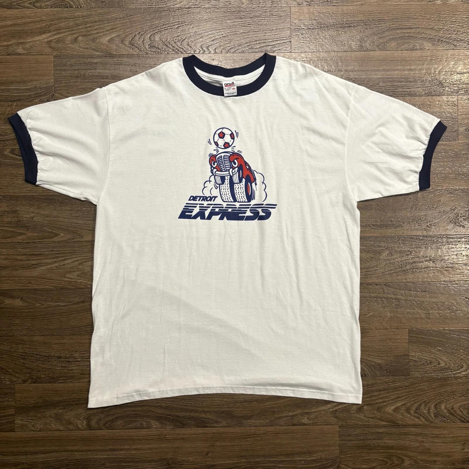 

90s / 2000s / Vintage Detroit Express Soccer Ringer White T-shirt Anvil Size 2XL 3XL