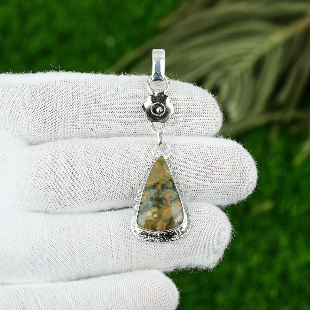 Natural Ocean Jasper Gemstone Pendant 925 Sterling Silver Jewelry For Girls